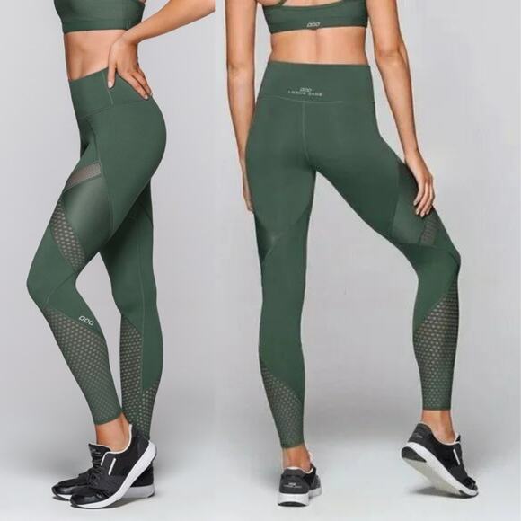 Lorna Jane Alexa Core Green High Waisted Perforated & Mesh Athletic Leggings - Picture 1 of 11